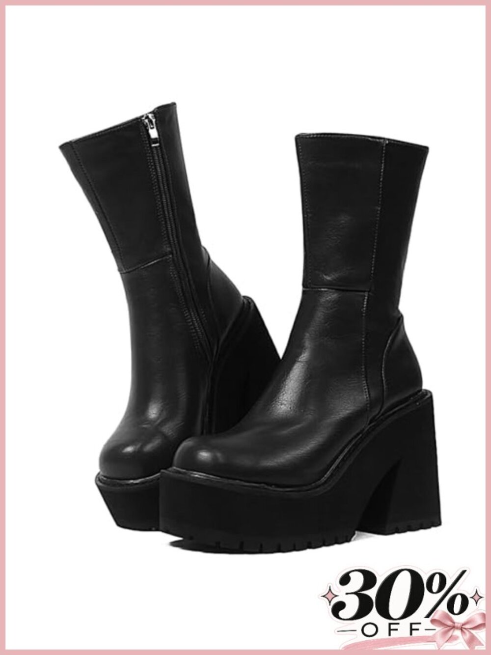 Platform Ankle Boots Womens Faux Leather Chunky Block Heel Zip Combat